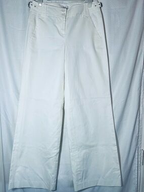 LOFT Crisp White Wide-Leg Trousers with mid rise Waist